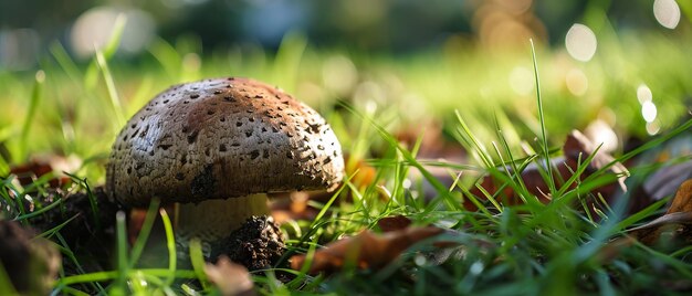 Les champignons sauvages dans la rosée du matin