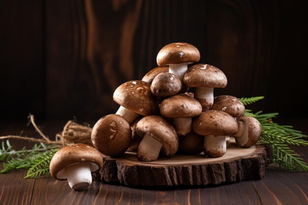 Des champignons shiitake sur une surface en bois