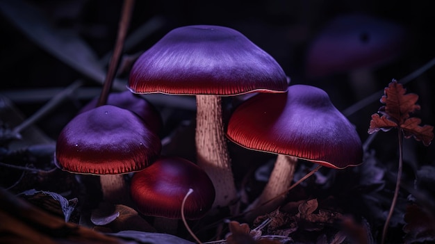 Champignons violets dans la forêt