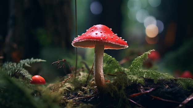 Les champignons volent à l'agaric sur le sol de la forêt