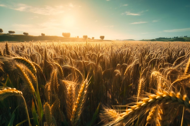 Photo les champs de blé doré et de récoltes vertes témoignent de l'abondance de la nature en été.