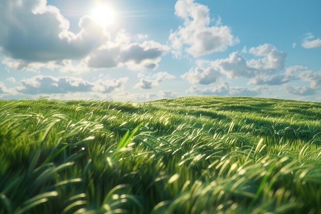 Des champs de blé verts et luxuriants se balancent dans la brise.