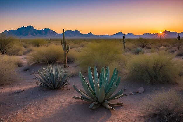 Photo des champs de cactus au mexique, en basse-californie. une tache de pavots illumine le désert de sonora au printemps.