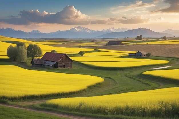 Champs de canola dans une zone rurale éloignée