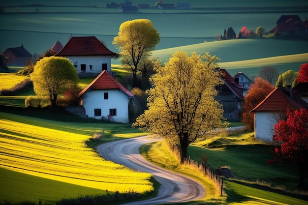 Photo des champs colorés le soir en moravie du sud