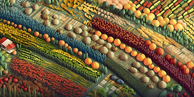 Photo champs avec une croissance diversifiée des cultures agriculture régénérative vue aérienne par drone une méthode d'agriculture saine de l'écosystème