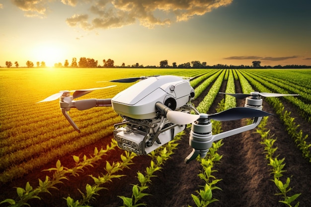 Champs cultivés en agriculture avec l'aide d'un drone agronome