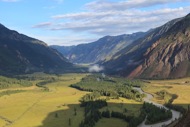 Champs cultivés sur les rives de la rivière Chuya