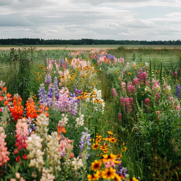 Des champs de fleurs colorés en été letton