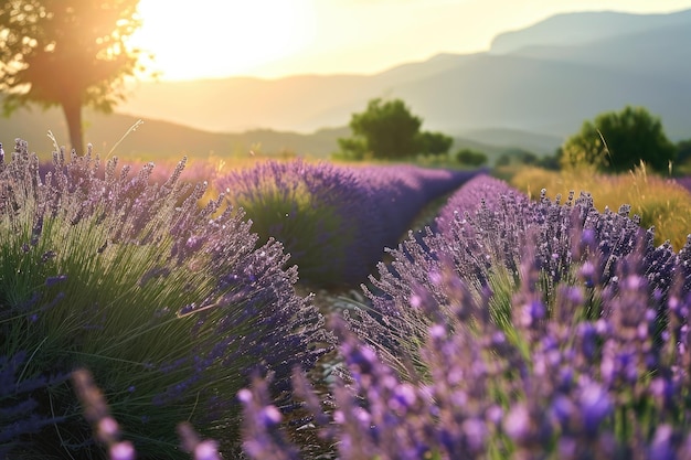 Photo des champs de lavande ensoleillés dans le sud de la france générés par l'ia