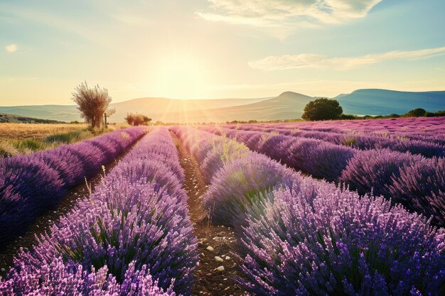 Photo des champs de lavande ensoleillés dans le sud de la france générés par l'ia