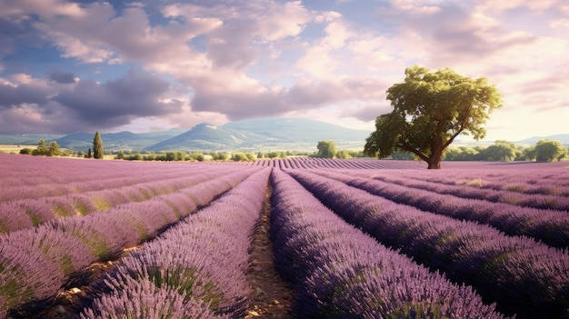 Les champs de lavande Provence France fleurs violettes parfumées créées avec la technologie d'IA générative