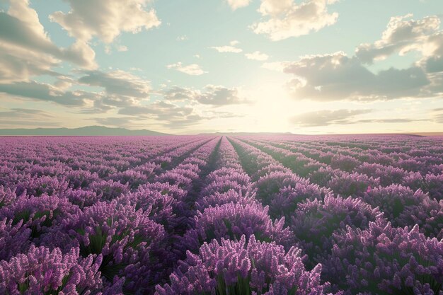 Photo des champs de lavande vibrants qui s'étendent jusqu'à l'horizon.