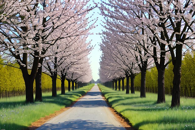 Champs de printemps et allée