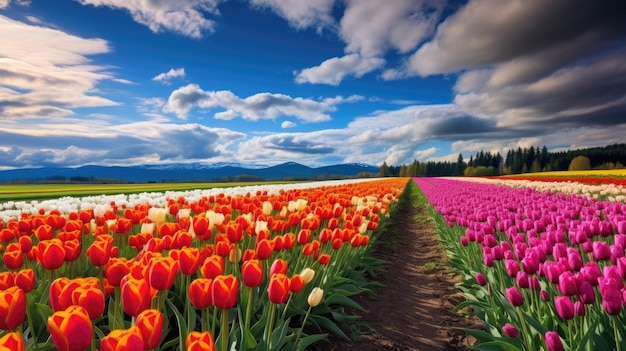 champs de tulipes au printemps