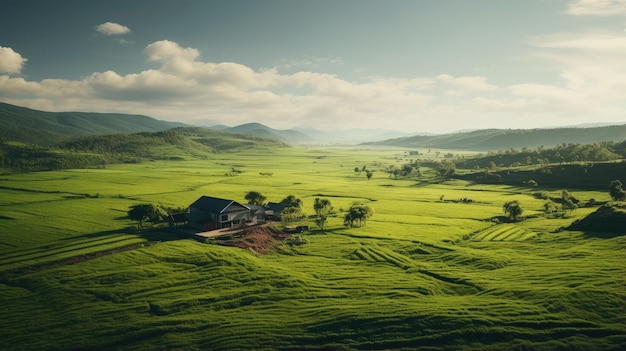 Champs verts et paysage de maison