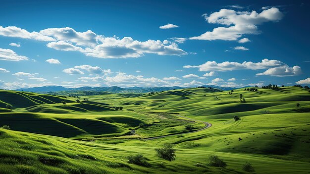 Photo des champs verts, des vues naturelles, un ciel dégagé.