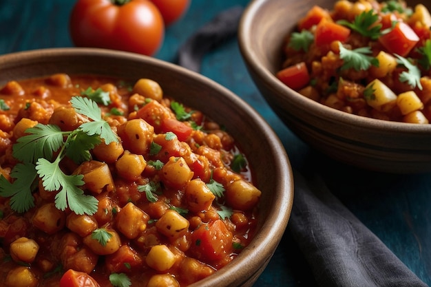 Photo le chana masala et la salsa de tomate