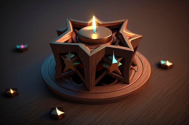 chandelier avec bougie sur table en bois. image de tranquillité et de repos, de méditation, de religion et de spiritualité créée avec la technologie Generative AI