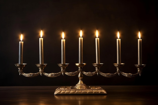 Chandelier avec des bougies allumées pour Hanukkah Ai généré