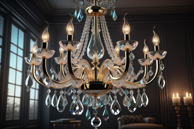 Chandelier de luxe isolé sur fond sombre ai génératif