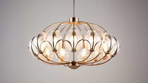 Un chandelier moderne délicat en or et en verre avec un charme rétro