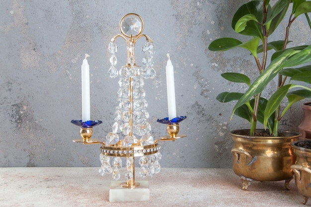 Chandelier Vintage En Cristal Pour Deux Bougies