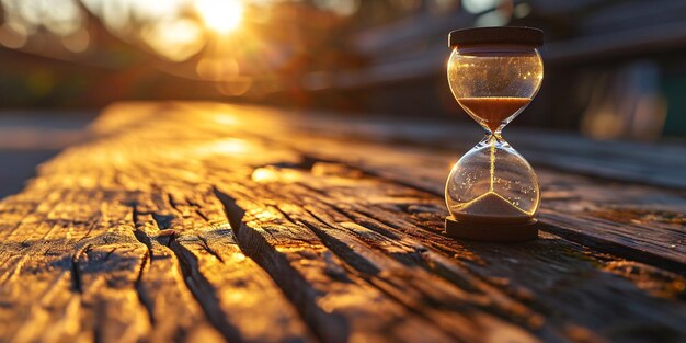 Photo changement de 2023 à 2024 avec un chronomètre de sable sur le bureau résolution de l'horaire objectif timer de redémarrage de l'entraînement et idées de célébration