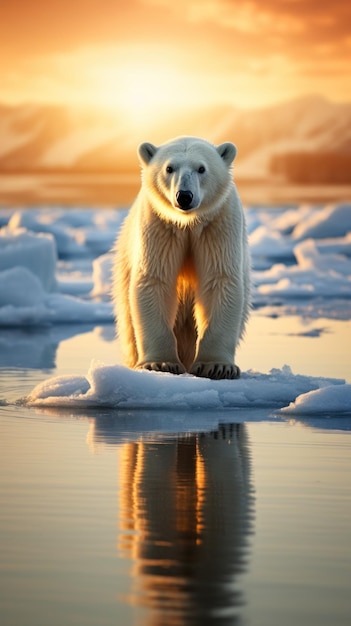 Changement climatique Un ours polaire se tient sur un glacier en train de fondre