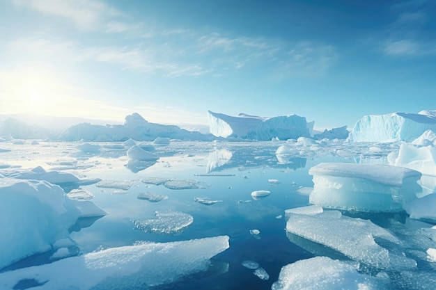 Changement climatique et réchauffement climatique avec la fonte des icebergs IA générative