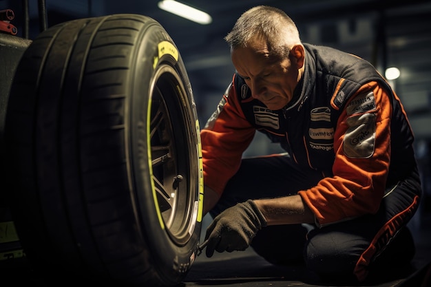 Photo changement de pneu de voiture de course de vitesse et de précision