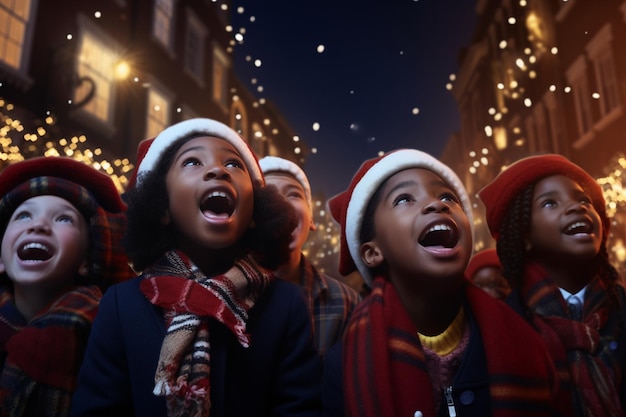 Des chanteurs de Noël joyeux répandant la joie des fêtes 00400 02