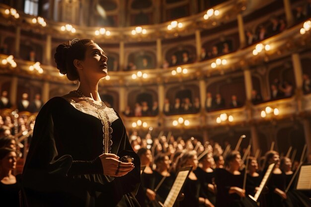 Photo des chanteurs d'opéra élégants se produisent dans de grands théâtres.