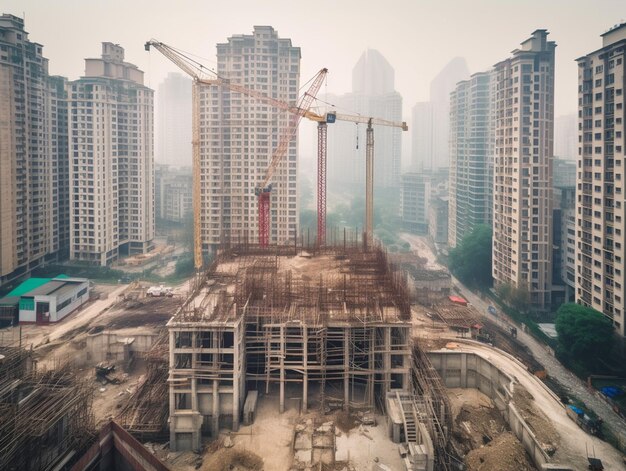 Chantier de construction d'Arafed avec une grue et des bâtiments en arrière-plan