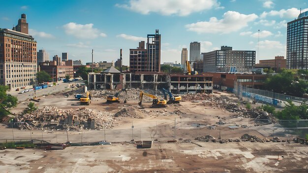 Photo un chantier de construction avec beaucoup d'équipements de construction