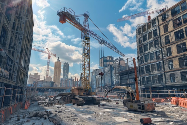 Chantier de construction avec grue et bâtiment