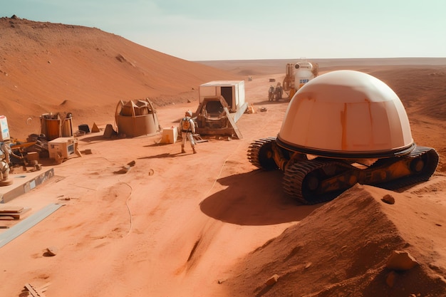 chantier de construction à la surface de la planète Mars Réseau neuronal généré en mai 2023 Non basé sur une scène ou un modèle de personne réelle