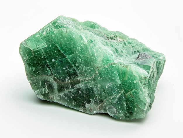 Échantillon de pierre minérale verte isolée d'aventurine sur fond blanc parfait pour la géologie et