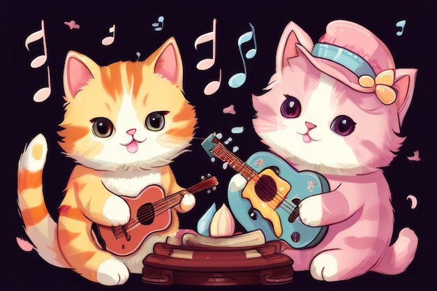 et chants de chats musicaux kawaii pastel généré par l'IA