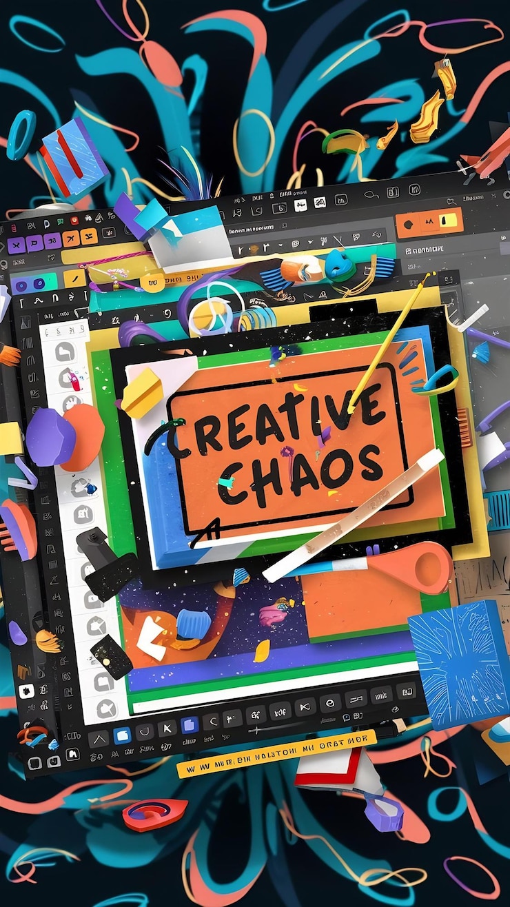 Photo chaos créatif explorant l'espace de travail d'illustrateur adobe