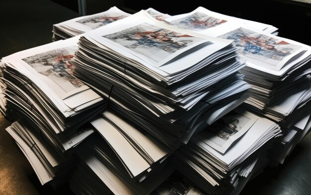 Chaos organisé pile de papiers imprimés IA générative