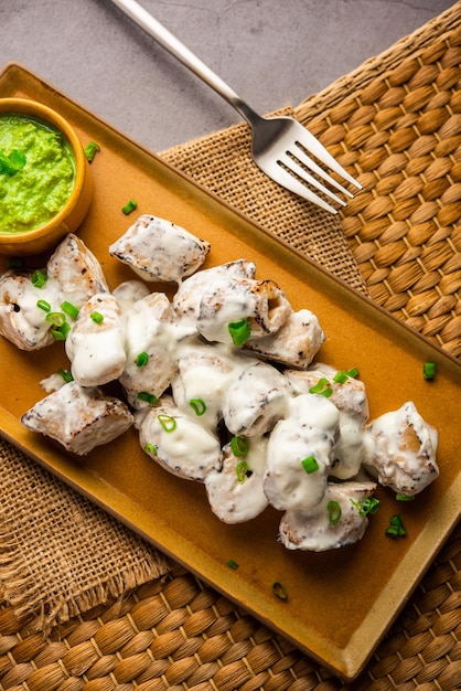 Chap malai de soja végétarien à base de chaap de soja avec sauce crémeuse blanche