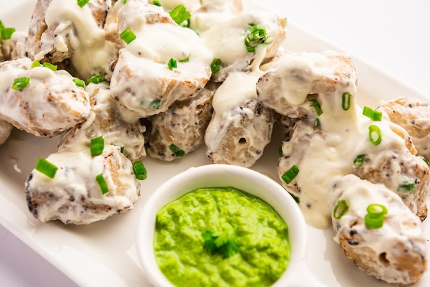 Chap malai de soja végétarien à base de chaap de soja avec sauce crémeuse blanche