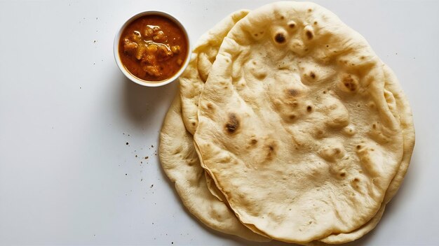 Photo chapati de cuisine indienne sur fond blanc