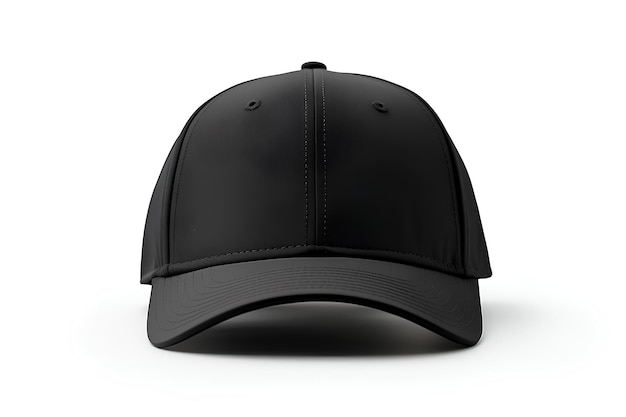 Un chapeau de baseball en cuir noir sur un fond blanc