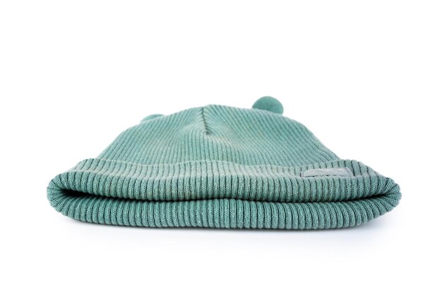 Chapeau bleu avec des oreilles d'un enfant isolé sur fond blanc Vêtements pour enfants