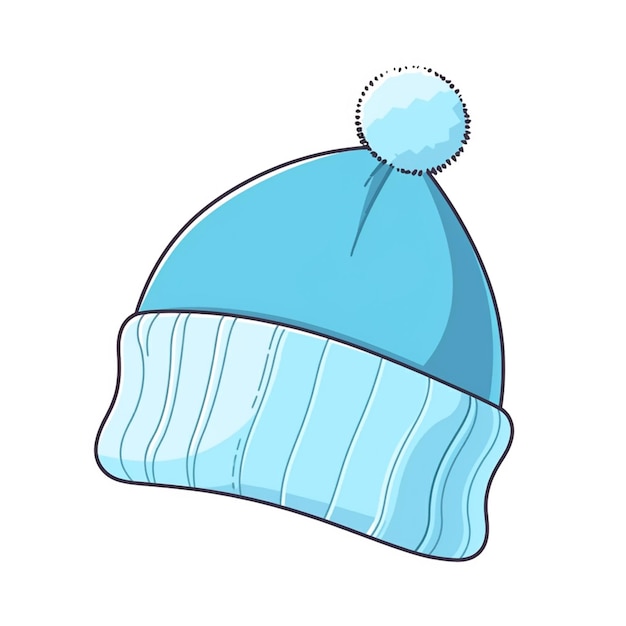 un chapeau bleu avec un pom pom sur le dessus