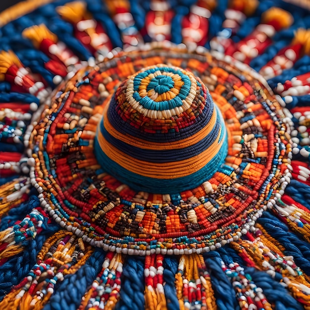 Photo un chapeau coloré sur un tapis mexicain vibrant