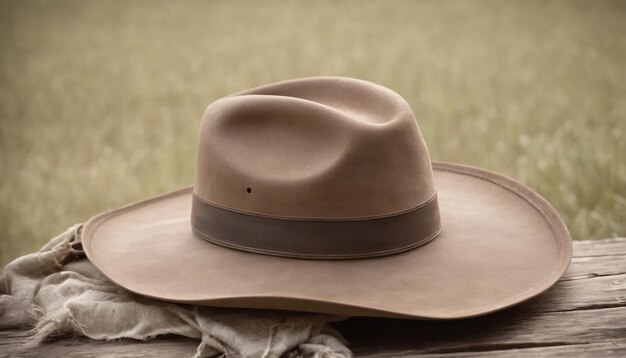 Photo chapeau de cow-boy sur une table en bois à la campagne focus sélectif