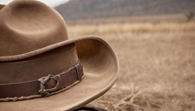 Photo chapeau de cow-boy sur une table en bois à la campagne focus sélectif